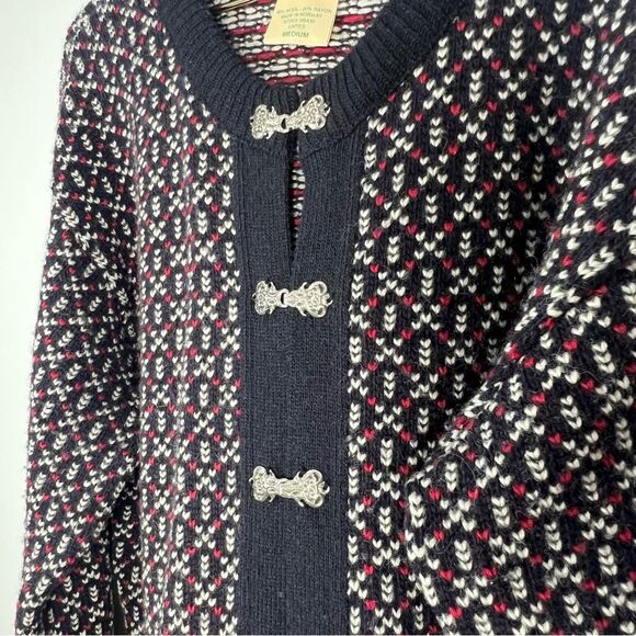 VTG 90s L.L. Bean Wool Blend Nordic Birdseye Silver Clasp Cardigan Sweater M - Picture 5 of 14